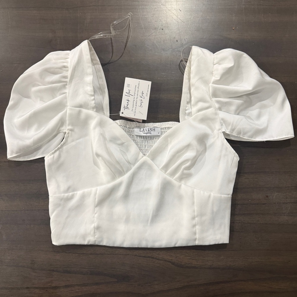 Lavish Elegant White Puff Sleeve Crop Top
